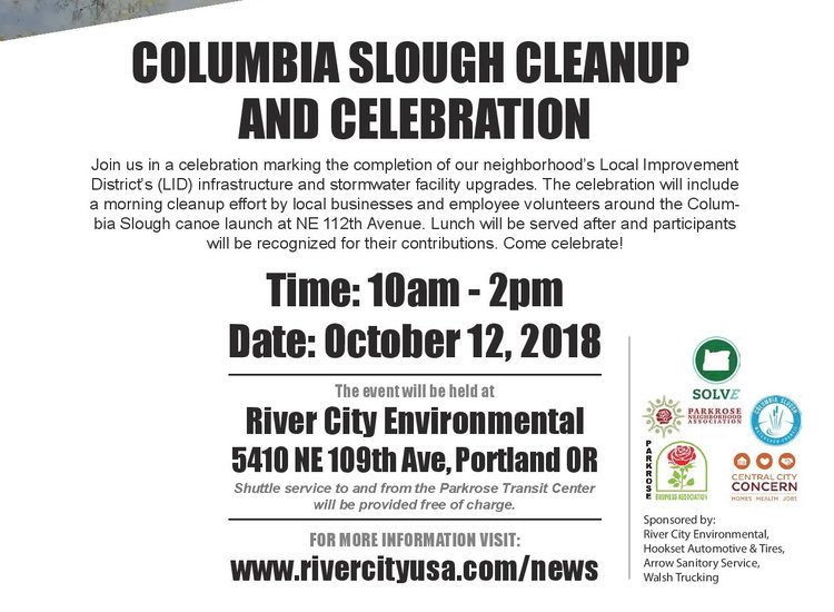 Sloughper Friday, October 12th, LID Celebration and Columbia Slough Cleanup